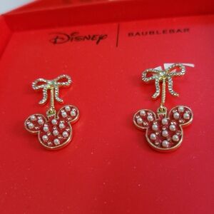 Disney BaubleBar Red Ornament Mickey Earrings Stud Bow Holiday Christmas Jewel